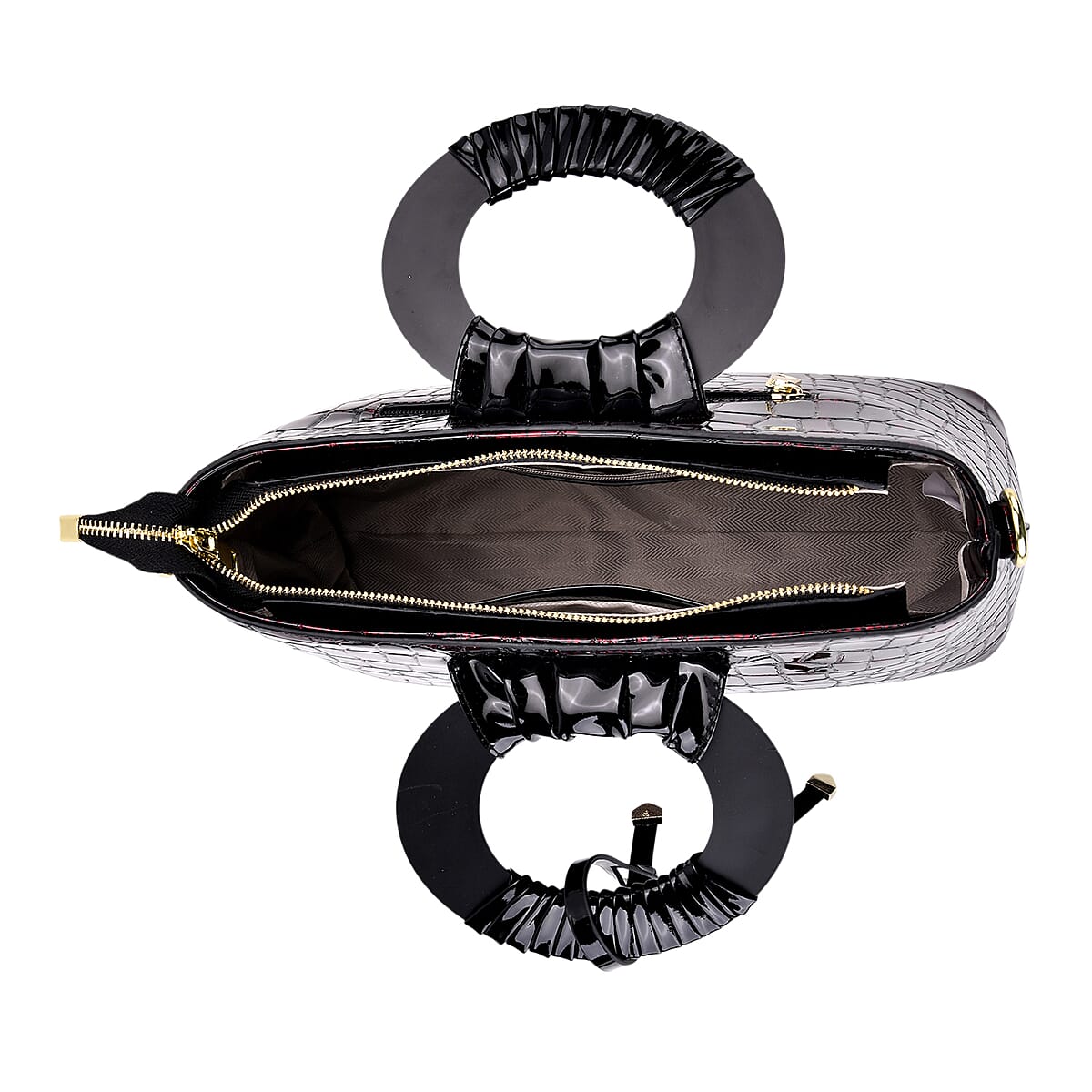 Red Croco Embossed Faux Leather Crossbody Bag with Round Double Handle image number 5