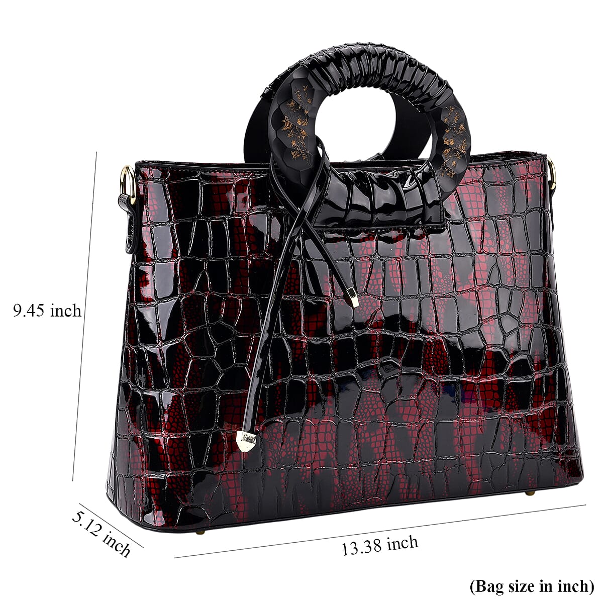 Red Croco Embossed Faux Leather Crossbody Bag with Round Double Handle image number 7