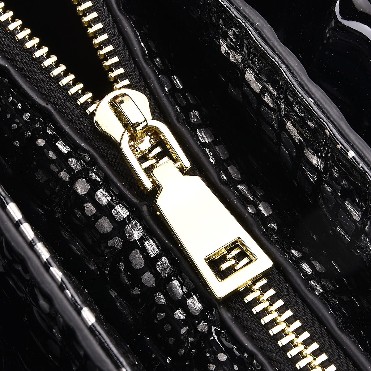 Silver Black Croco Embossed Faux Leather Crossbody Bag with Round Double Handle image number 6