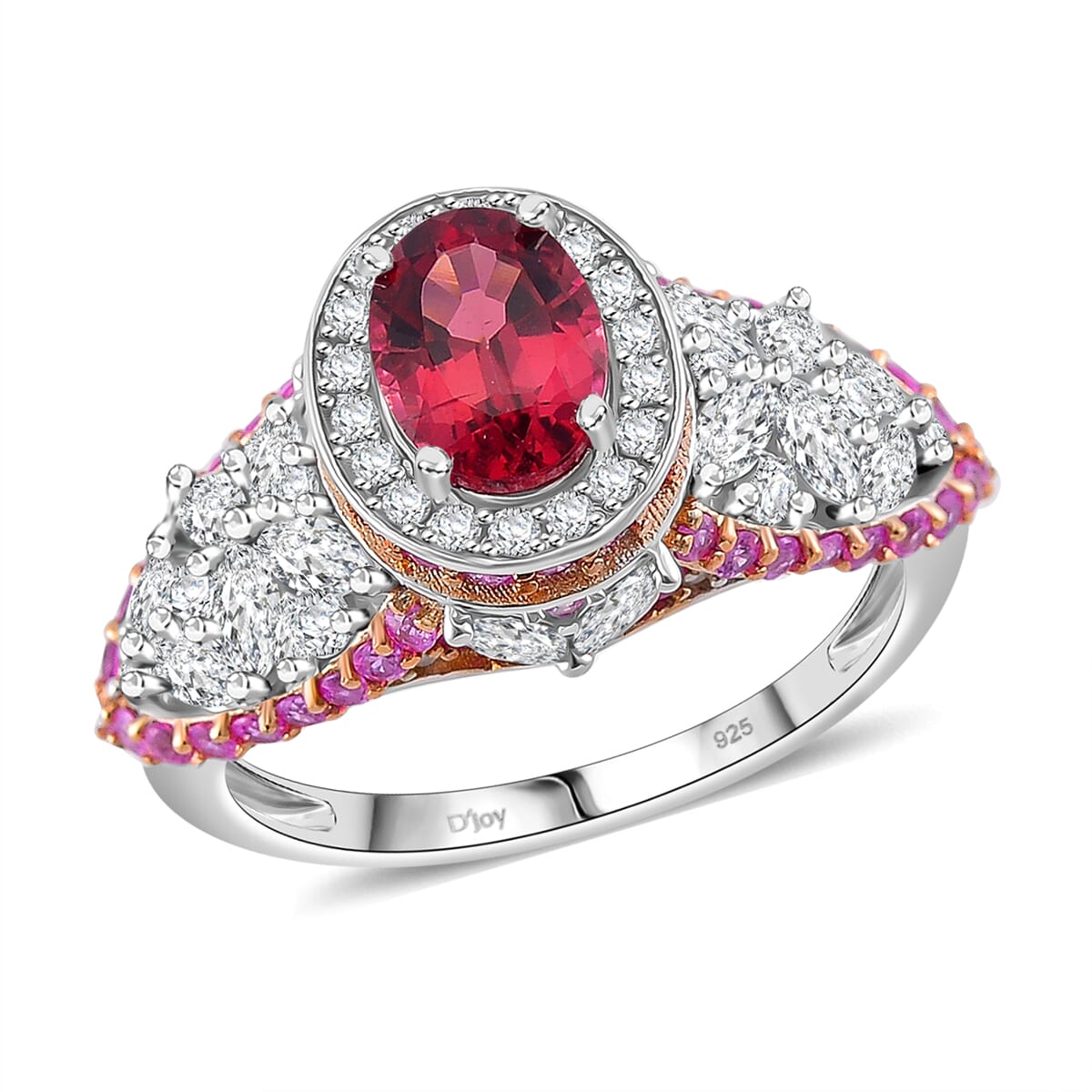 Ouro Fino Rubellite and Multi Gemstone 4.65 ctw Ring in RG and Rhodium Over Sterling Silver (Size 10.0) image number 0