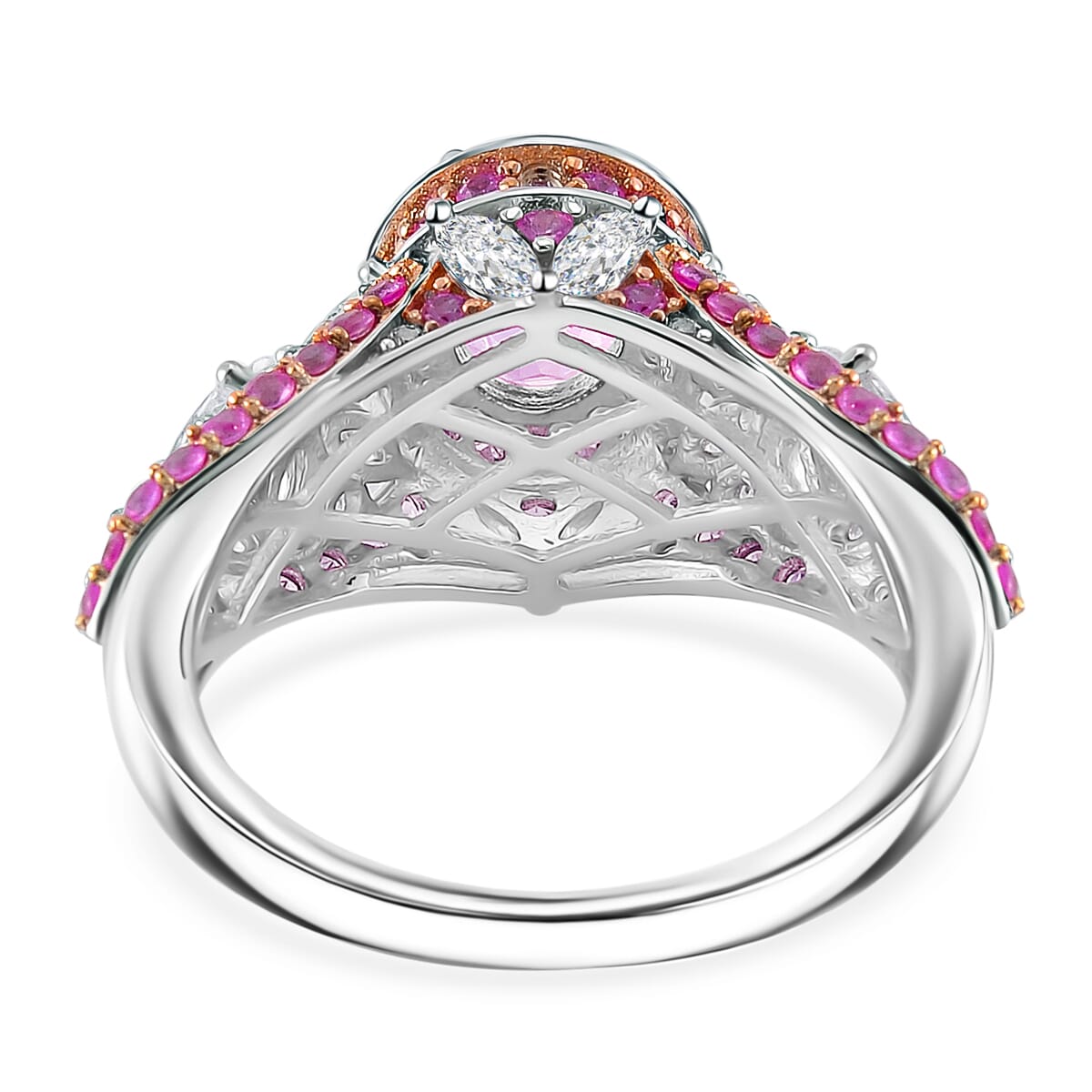 Ouro Fino Rubellite and Multi Gemstone 4.65 ctw Ring in RG and Rhodium Over Sterling Silver (Size 10.0) image number 3