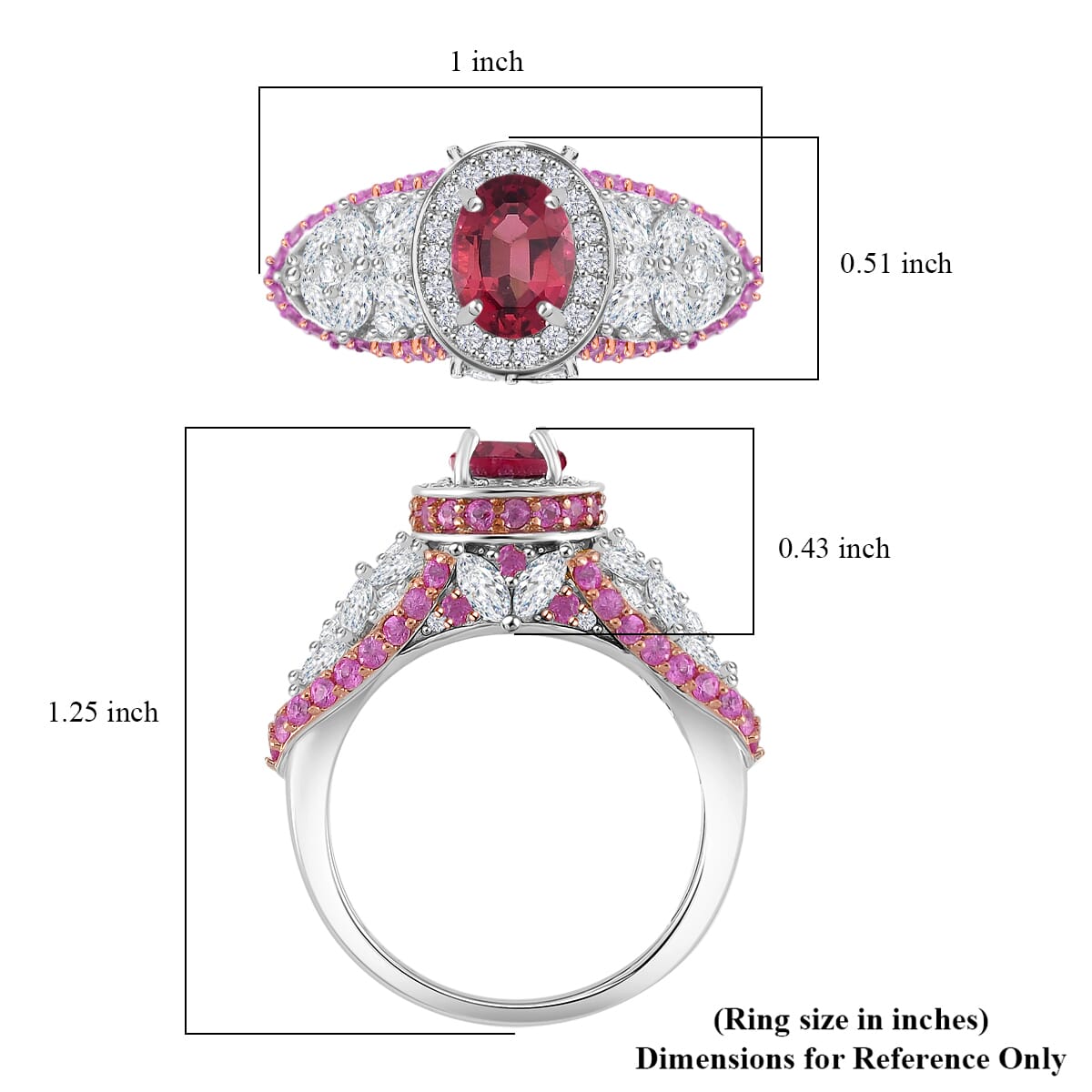 Ouro Fino Rubellite and Multi Gemstone 4.65 ctw Ring in RG and Rhodium Over Sterling Silver (Size 10.0) image number 4