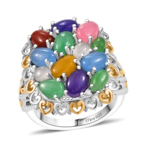 Multi Jade (D) and White Zircon 6.60 ctw Rainbow Harmony Ring in Vermeil YG and Rhodium Over Sterling Silver (Size 5.0)