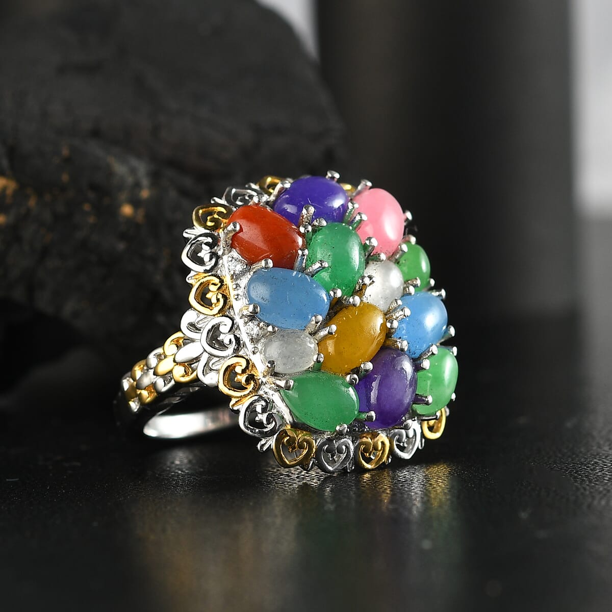 Multi Jade (D) and White Zircon 6.60 ctw Rainbow Harmony Ring in Vermeil YG and Rhodium Over Sterling Silver (Size 5.0) image number 1