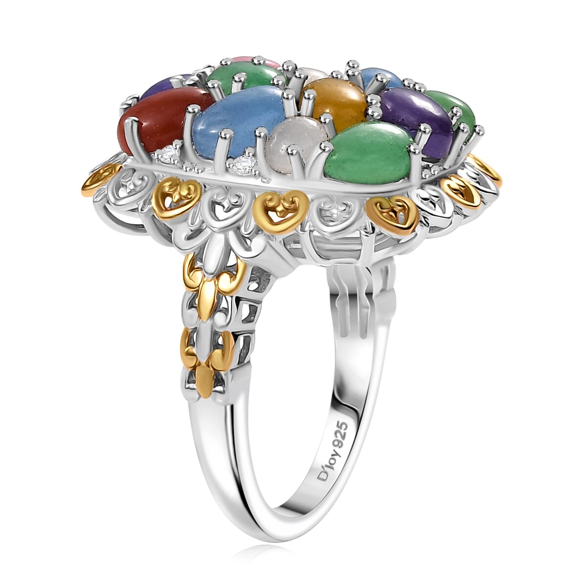 Multi Jade (D) and White Zircon 6.60 ctw Rainbow Harmony Ring in Vermeil YG and Rhodium Over Sterling Silver (Size 5.0) image number 3