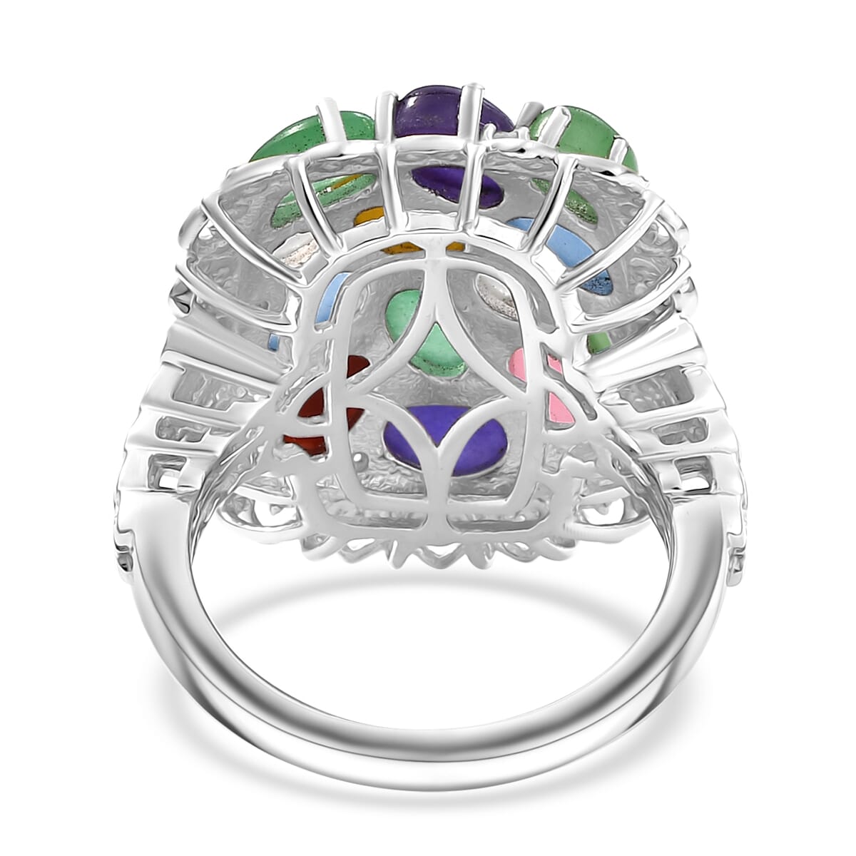 Multi Jade (D) and White Zircon 6.60 ctw Rainbow Harmony Ring in Vermeil YG and Rhodium Over Sterling Silver (Size 5.0) image number 4
