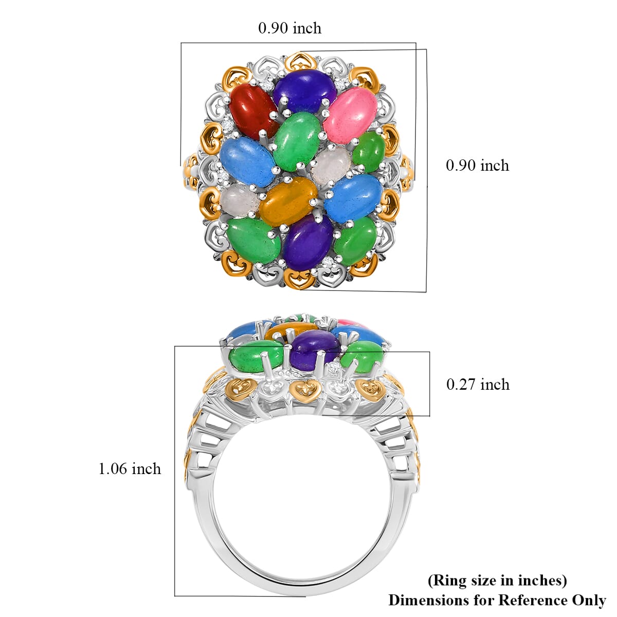Multi Jade (D) and White Zircon 6.60 ctw Rainbow Harmony Ring in Vermeil YG and Rhodium Over Sterling Silver (Size 5.0) image number 5