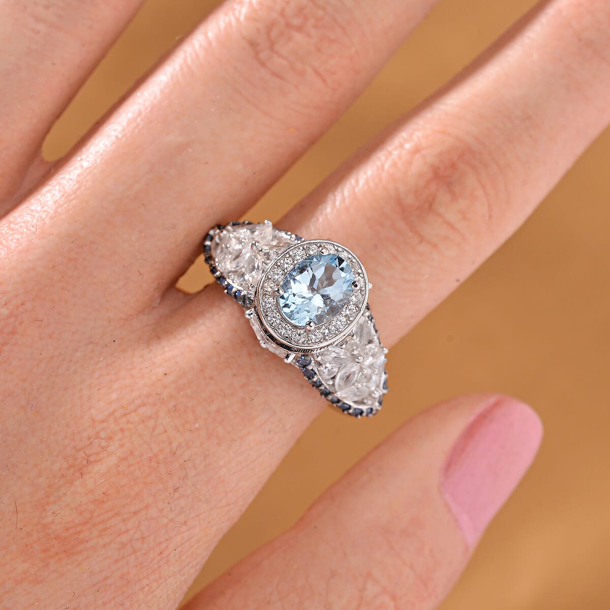 Santa Maria Aquamarine and Multi Gemstone 4.50 ctw Ring in Rhodium Over Sterling Silver (Size 7.0) image number 1