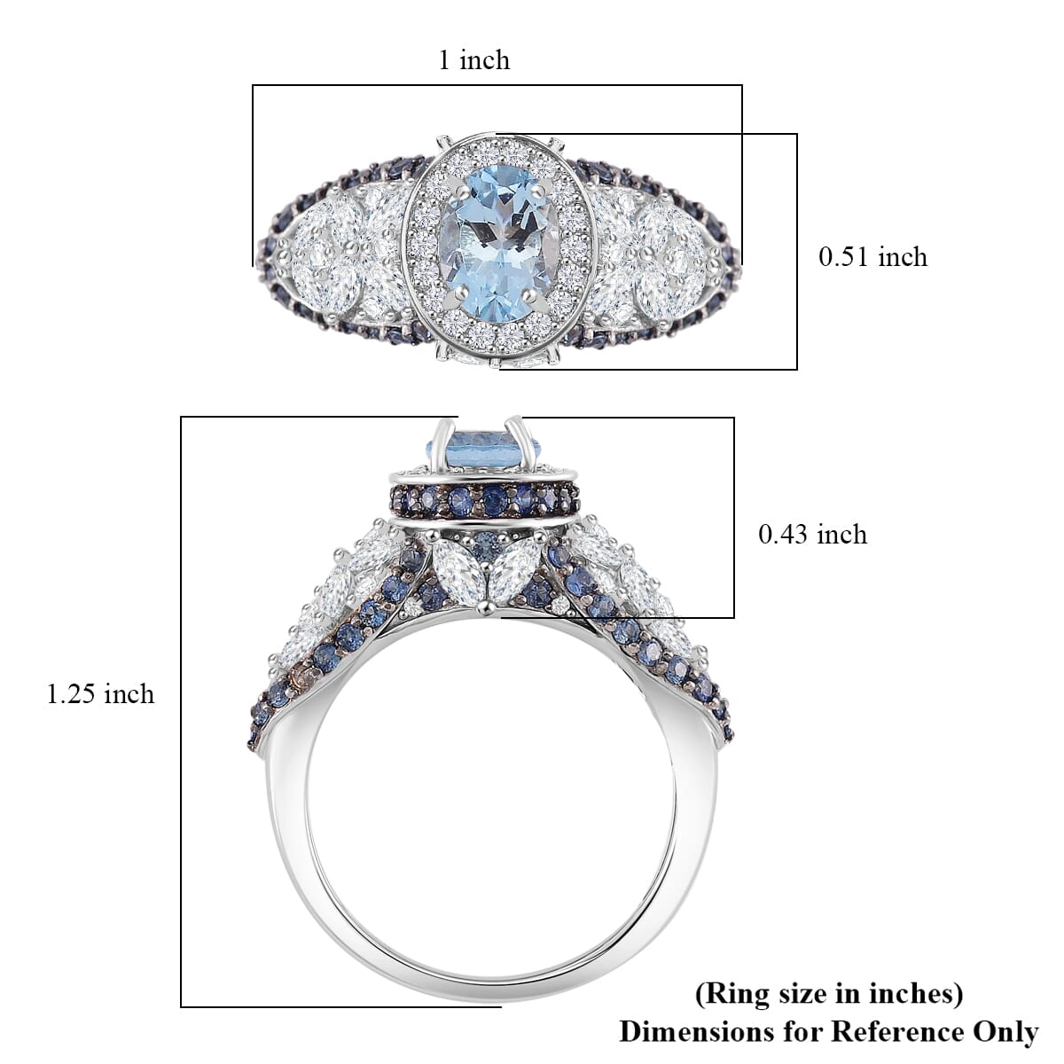 Santa Maria Aquamarine and Multi Gemstone 4.50 ctw Ring in Rhodium Over Sterling Silver (Size 7.0) image number 4