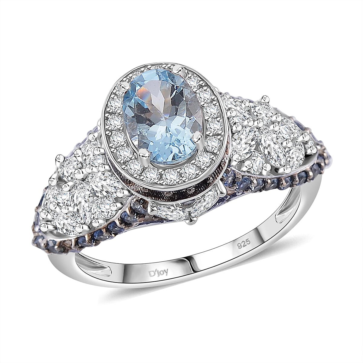 D'Joy Santa Maria Aquamarine and Multi Gemstone 4.50 ctw Lotus Flower Ring in Sterling Silver (Size 8.0) image number 0