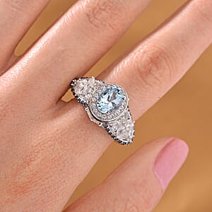 D'Joy Santa Maria Aquamarine and Multi Gemstone 4.50 ctw Lotus Flower Ring in Sterling Silver (Size 8.0)