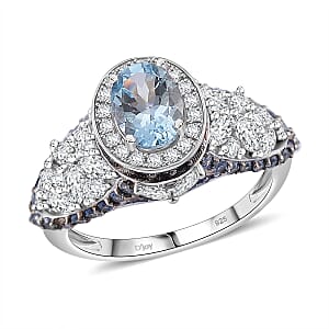 D'Joy Santa Maria Aquamarine and Multi Gemstone 4.50 ctw Lotus Flower Ring in Sterling Silver (Size 9.0)