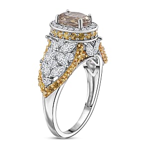 D'Joy Turkizite and Multi Gemstone 4.70 ctw Lotus Flower Ring in Rhodium Over Sterling Silver (Size 6.0)