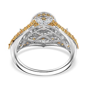 D'Joy Turkizite and Multi Gemstone 4.70 ctw Lotus Flower Ring in Rhodium Over Sterling Silver (Size 6.0)