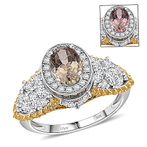 D'Joy Turkizite and Multi Gemstone 4.70 ctw Lotus Flower Ring in Rhodium Over Sterling Silver (Size 8.0)