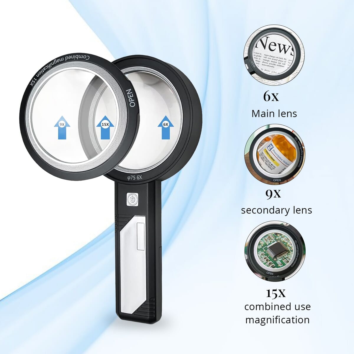 Combined Dual-Lenses Handheld 5x and 10x Magnifier Glass image number 2