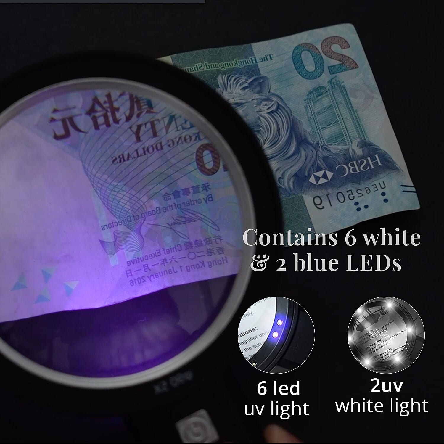 Combined Dual-Lenses Handheld 5x and 10x Magnifier Glass