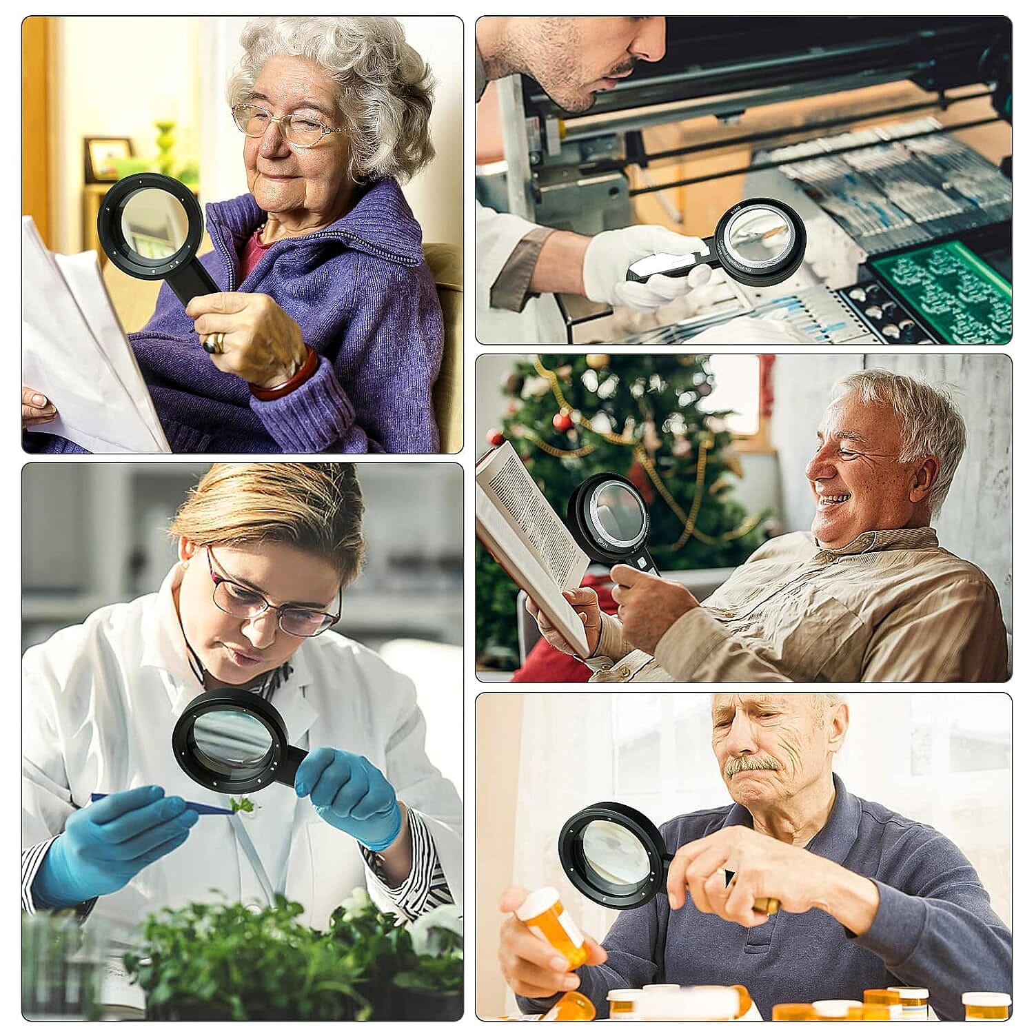 Combined Dual-Lenses Handheld 5x and 10x Magnifier Glass