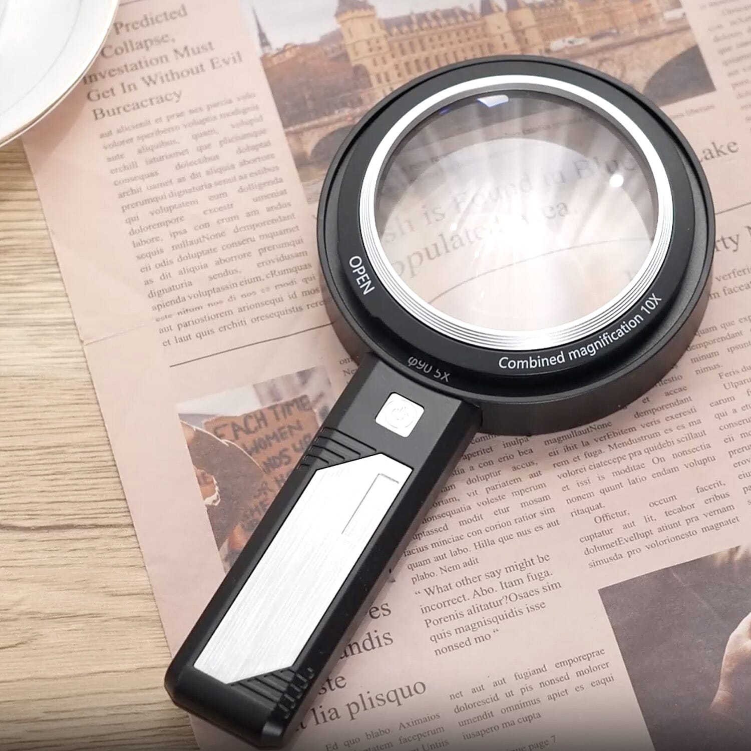 Combined Dual-Lenses Handheld 5x and 10x Magnifier Glass