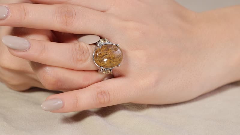 Script Stone and Brazilian Citrine 15.55 ctw Ring in Stainless Steel (Size 10.0)