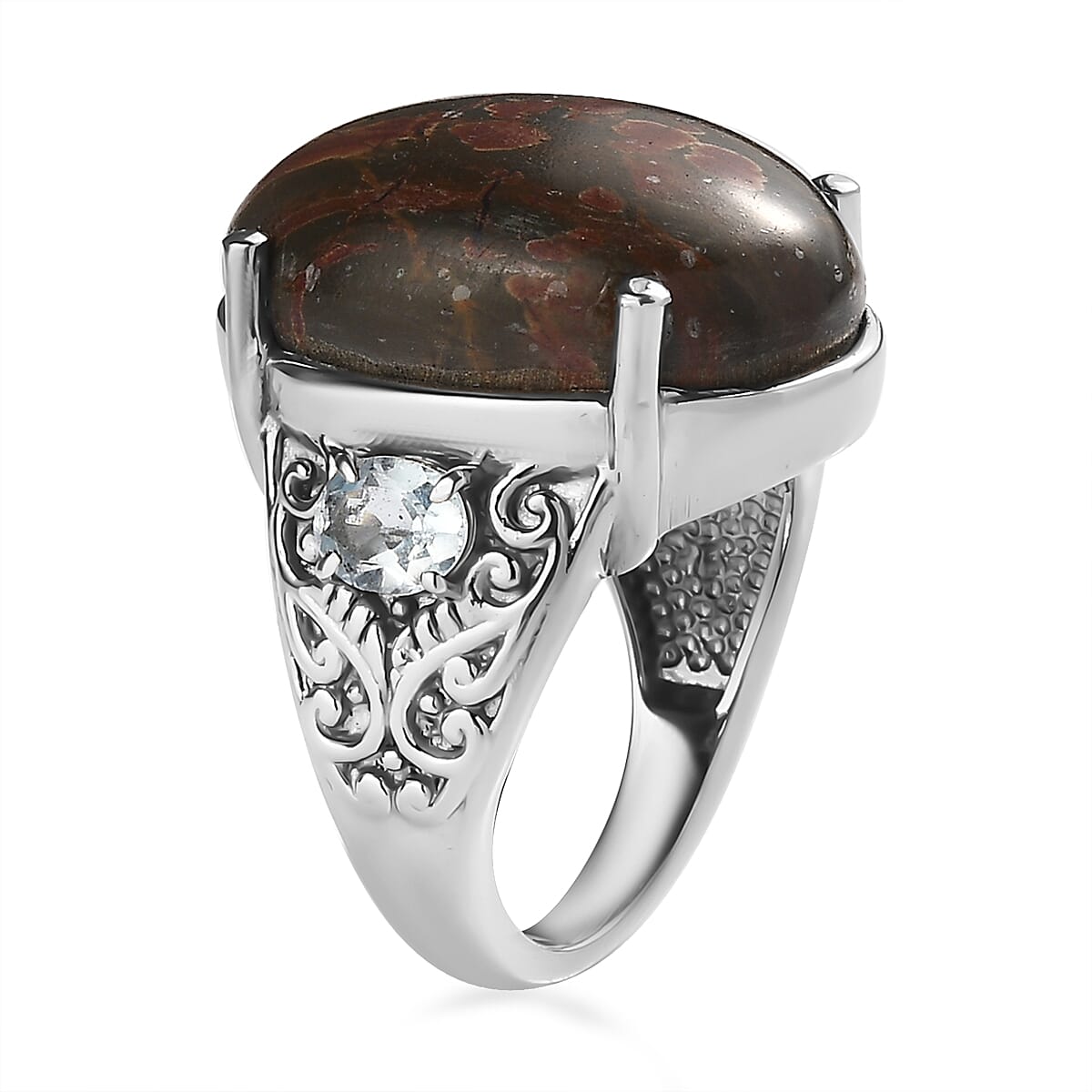 Venus Jasper and Sky Blue Topaz 16.65 ctw Ring in Stainless Steel (Size 5.0)