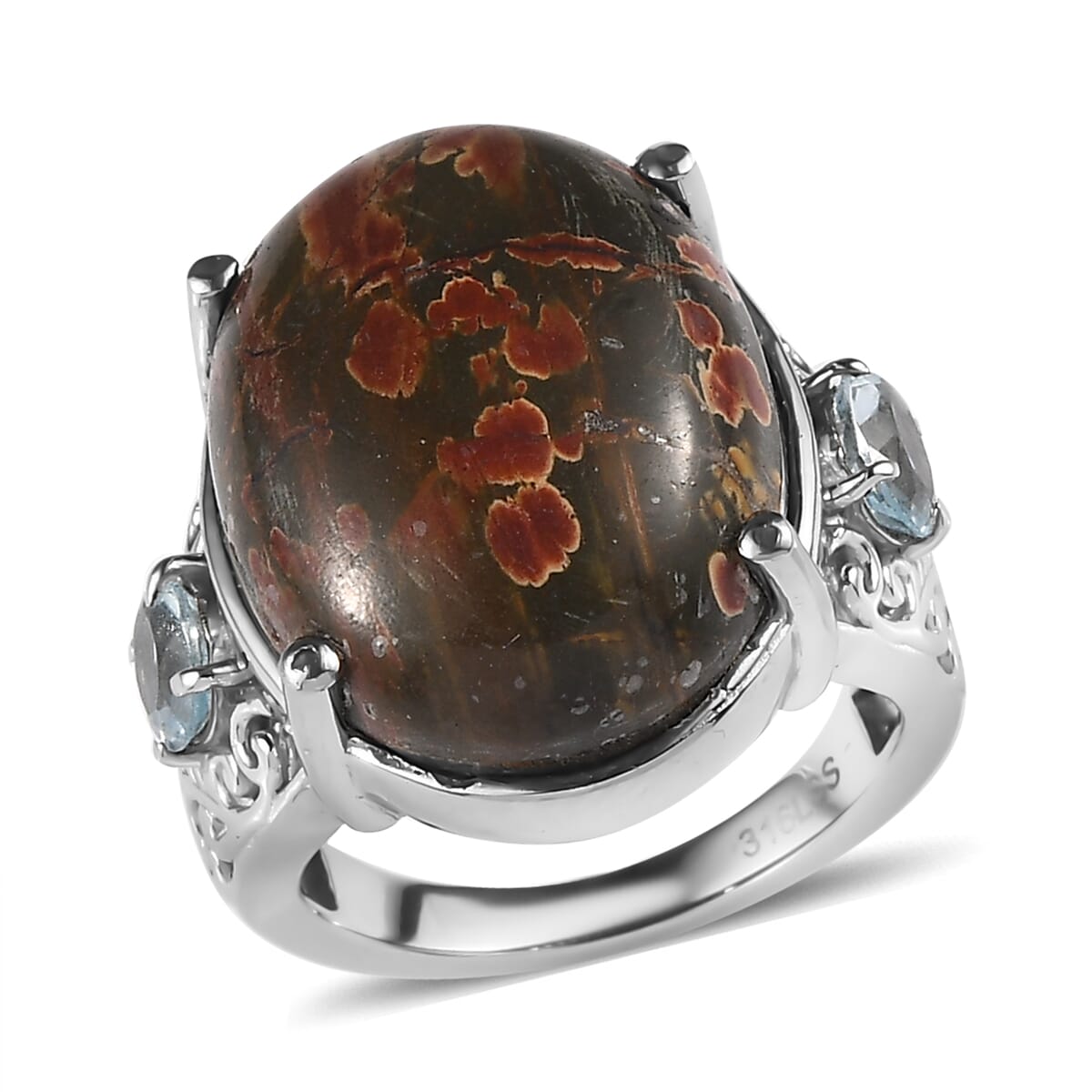 Venus Jasper and Sky Blue Topaz 16.65 ctw Ring in Stainless Steel (Size 9.0) image number 0