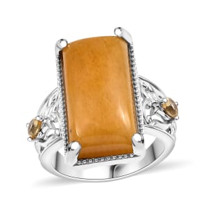 Karis Yellow Aventurine Citrine Solitaire Ring in Platinum Bond (Size 10.0) 12.10 ctw