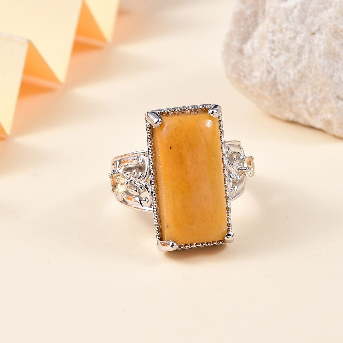 Karis Yellow Aventurine Citrine Solitaire Ring in Platinum Bond (Size 10.0) 12.10 ctw image number 1