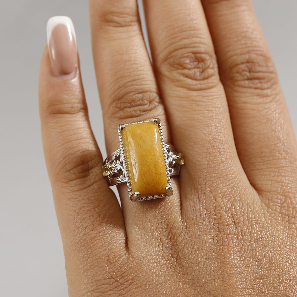 Karis Yellow Aventurine Citrine Solitaire Ring in Platinum Bond (Size 10.0) 12.10 ctw image number 2
