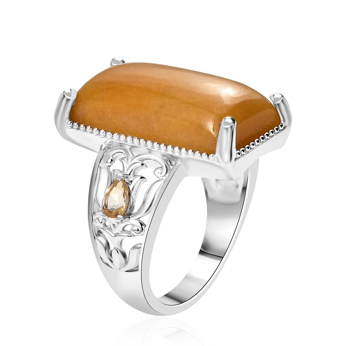Karis Yellow Aventurine Citrine Solitaire Ring in Platinum Bond (Size 10.0) 12.10 ctw image number 3
