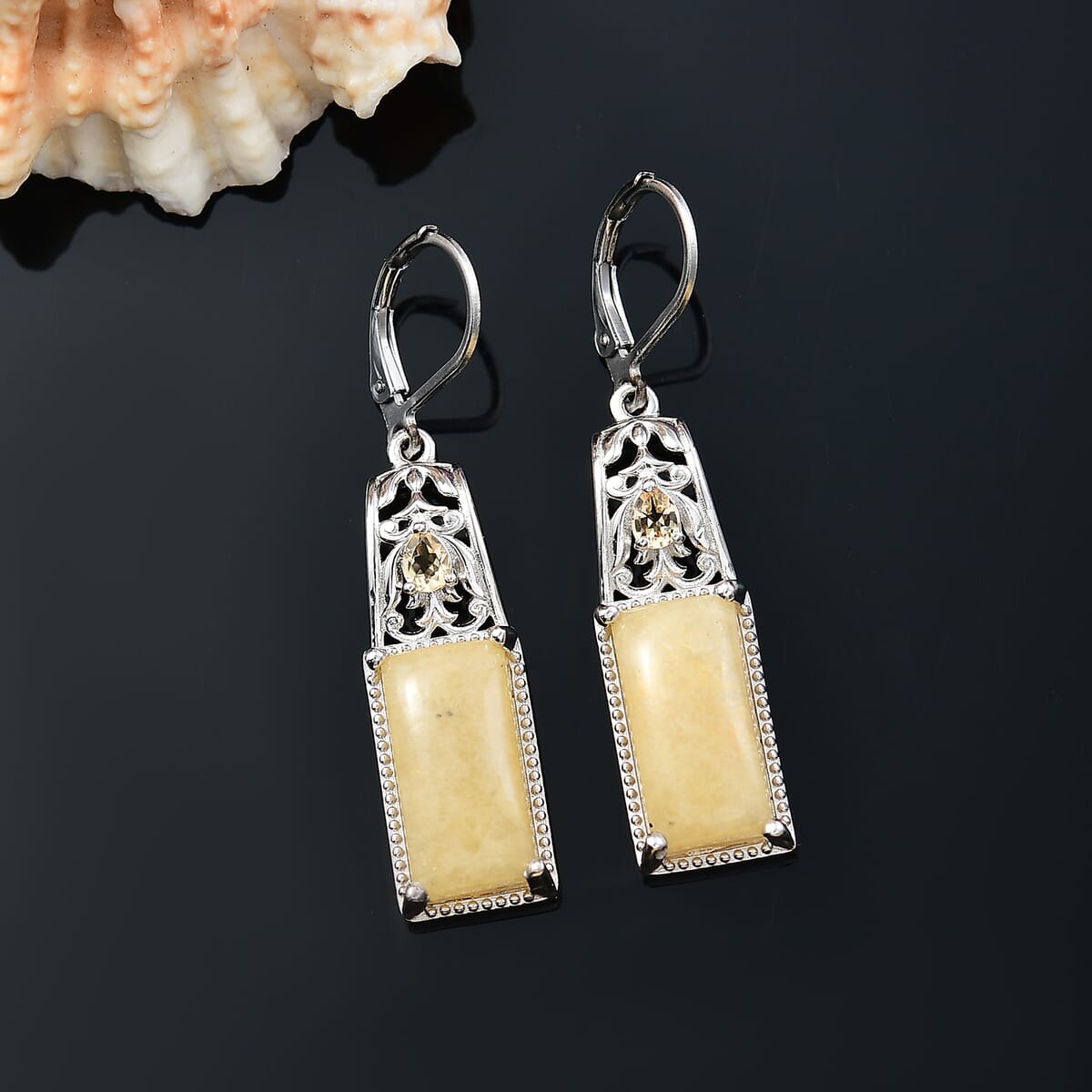 Karis Yellow Aventurine and Citrine 12.20 ctw Solitaire Stud Earrings in Platinum Bond image number 1