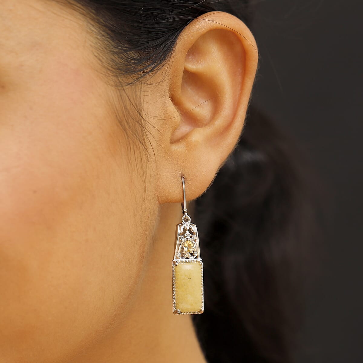 Karis Yellow Aventurine and Citrine 12.20 ctw Solitaire Stud Earrings in Platinum Bond image number 2