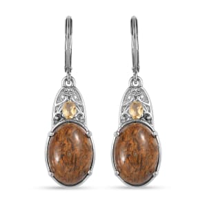 Script Stone and Brazilian Citrine 10.85 ctw Lever Back Earrings in Stainless Steel