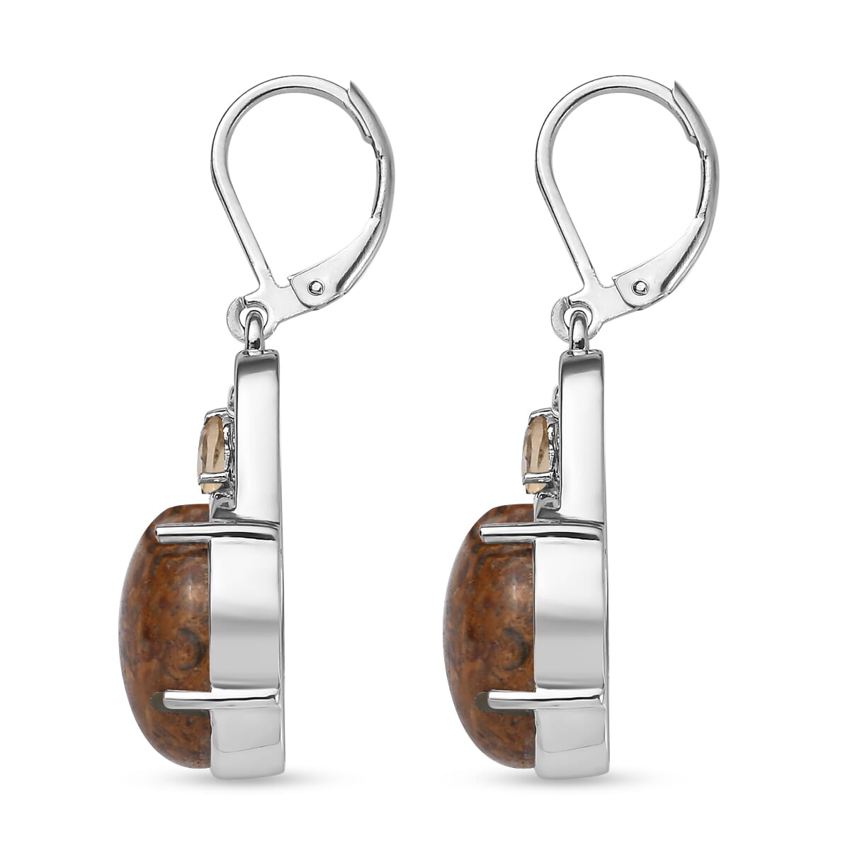 Script Stone and Brazilian Citrine 10.85 ctw Lever Back Earrings in Stainless Steel image number 3