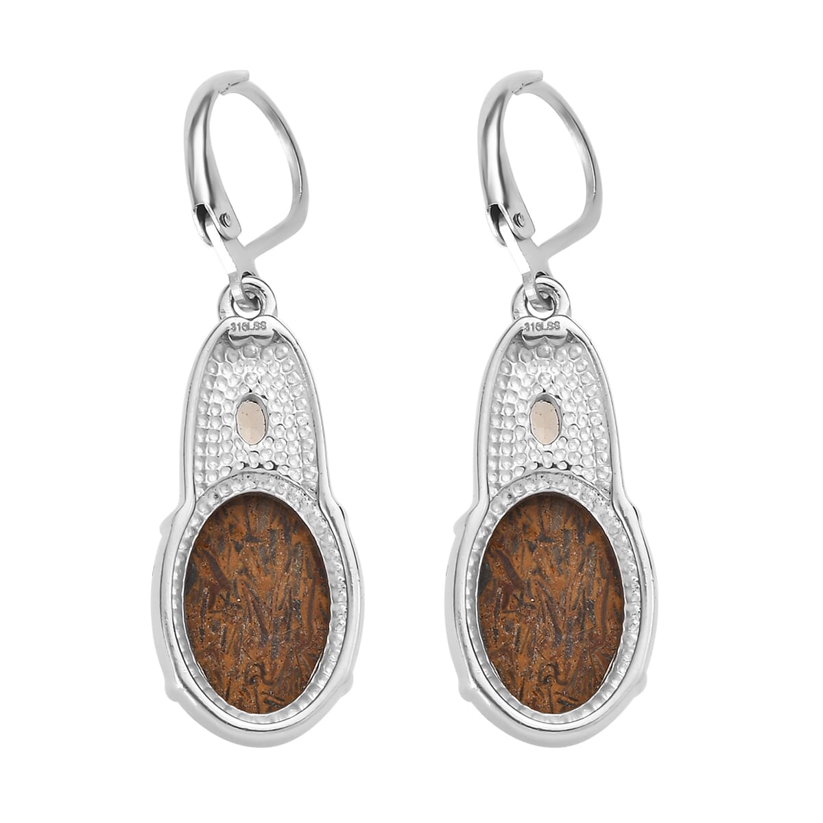 Script Stone and Brazilian Citrine 10.85 ctw Lever Back Earrings in Stainless Steel image number 4