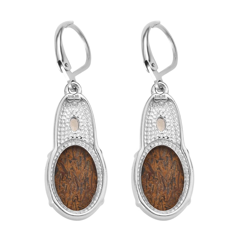 Script Stone and Brazilian Citrine 10.85 ctw Lever Back Earrings in Stainless Steel