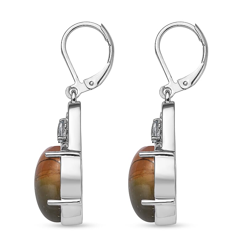 Venus Jasper and Sky Blue Topaz 12.10 ctw Lever Back Earrings in Stainless Steel