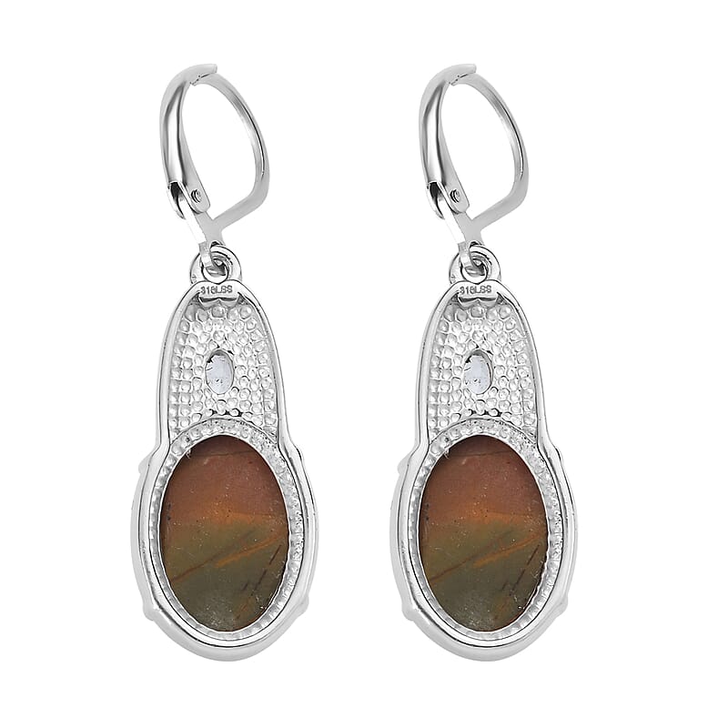 Venus Jasper and Sky Blue Topaz 12.10 ctw Lever Back Earrings in Stainless Steel