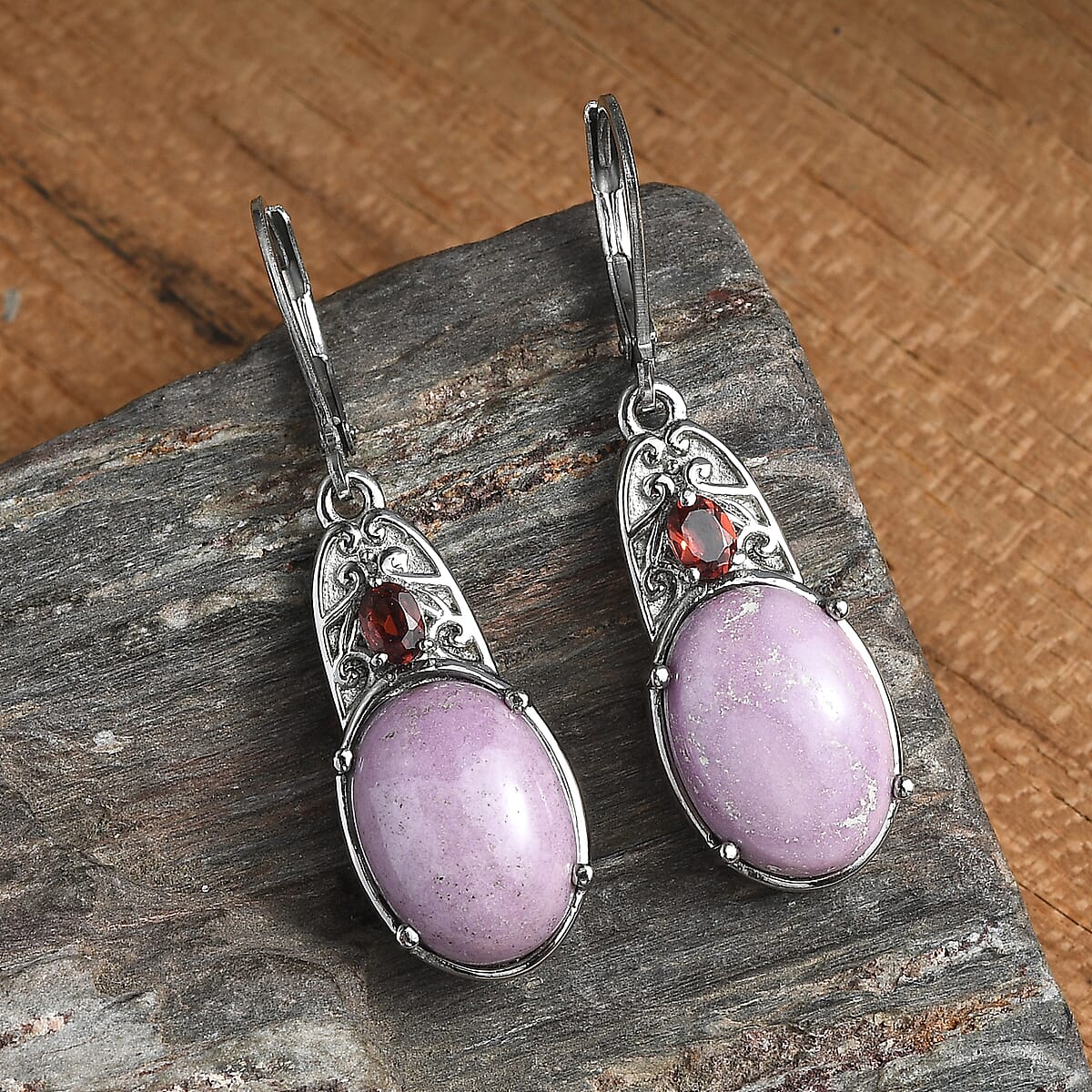 Phosphosiderite and Mozambique Garnet 13.50 ctw Earrings in Stainless Steel image number 1