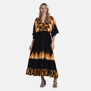 Black Baroque Bohemian Style V-neck Maxi Dress - One Size Fits Most