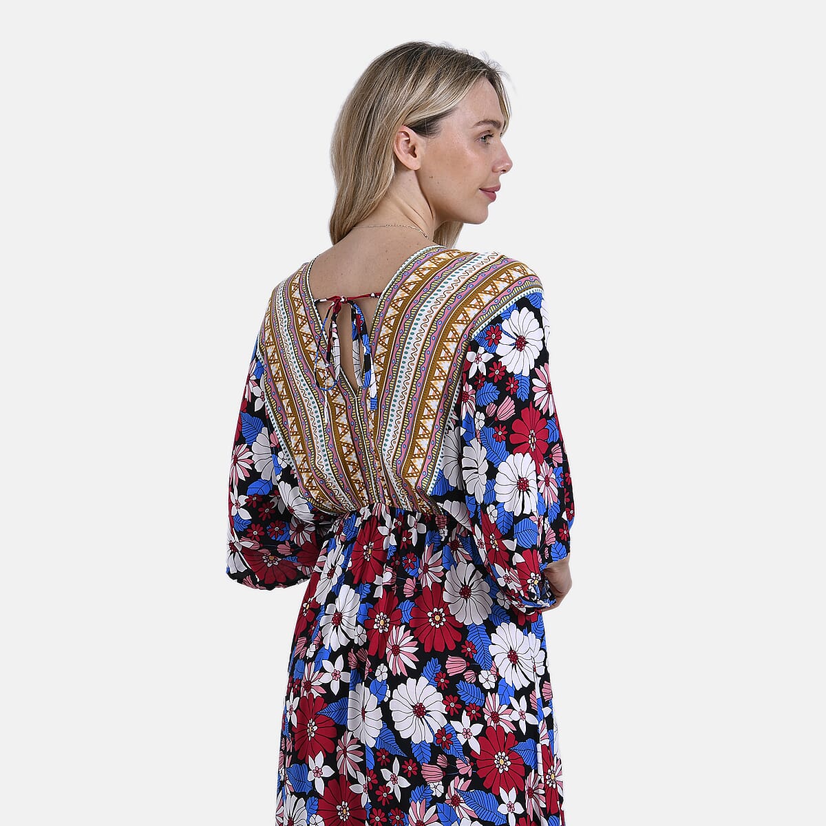 Multi Color Daisy Bohemian Style V-neck Maxi Dress - One Size Fits Most image number 5