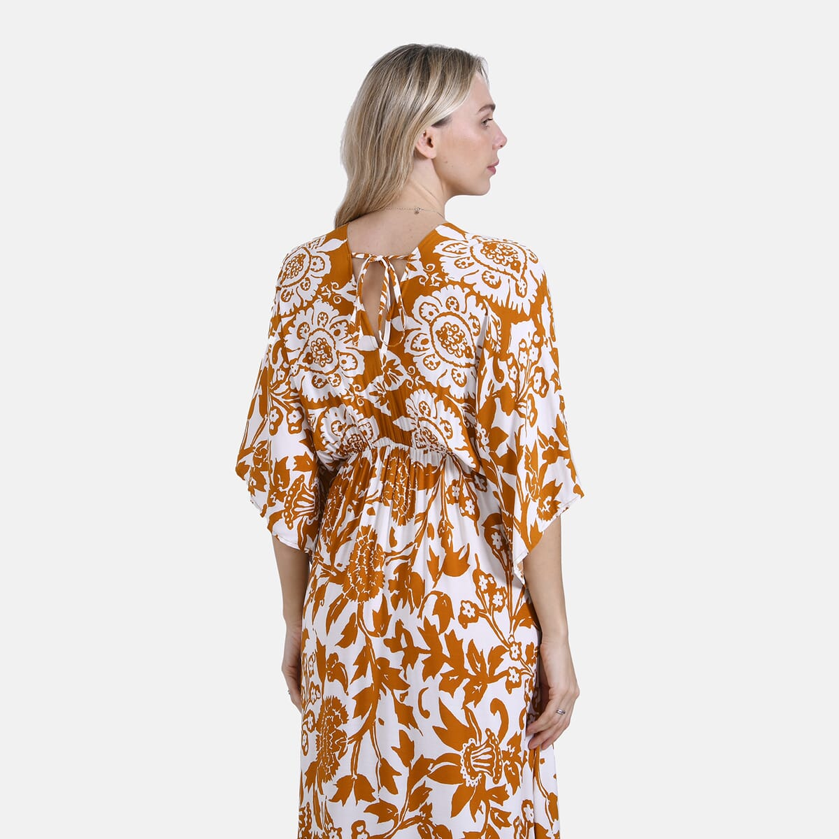 Golden Floral Bohemian Style V-neck Maxi Dress - One Size Fits Most image number 5