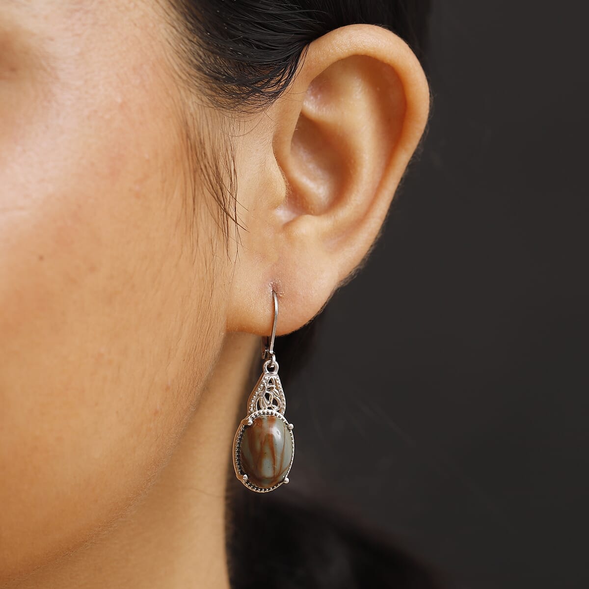 Karis Venus Jasper 13.00 ctw Lever Back Earrings Platinum Bond image number 2