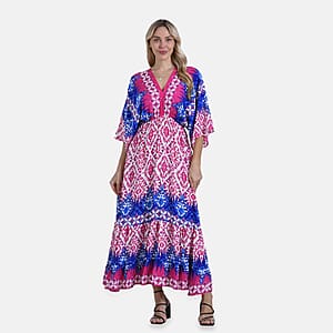 Pink Tile Bohemian Style V-neck Maxi Dress - One Size Fits Most
