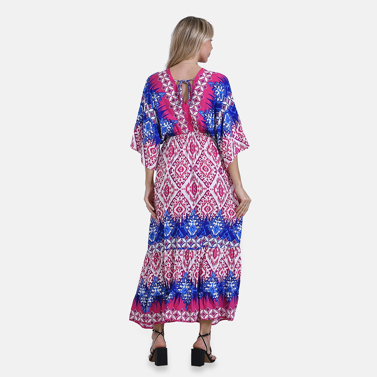 Pink Tile Bohemian Style V-neck Maxi Dress - One Size Fits Most image number 1