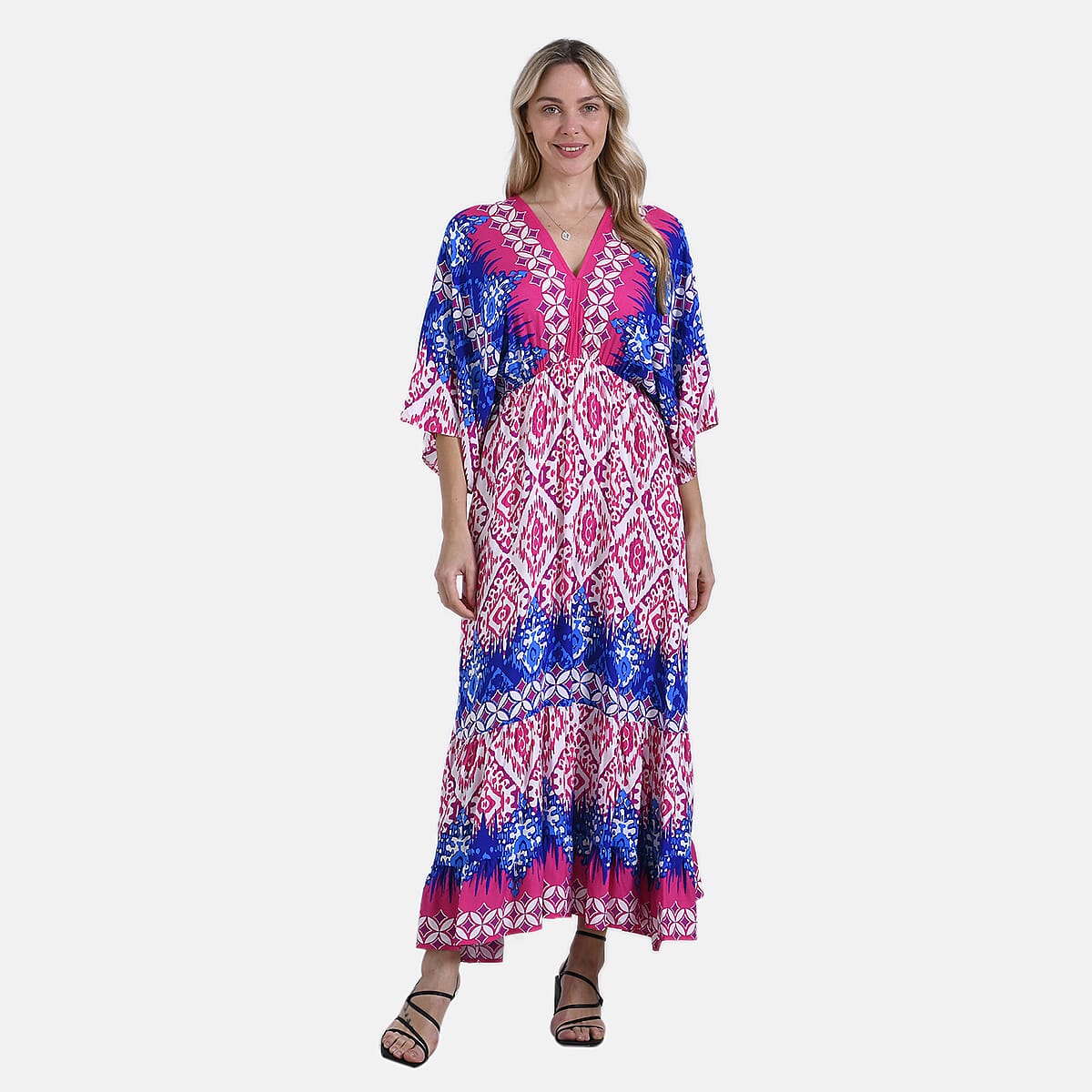 Pink Tile Bohemian Style V-neck Maxi Dress - One Size Fits Most image number 2