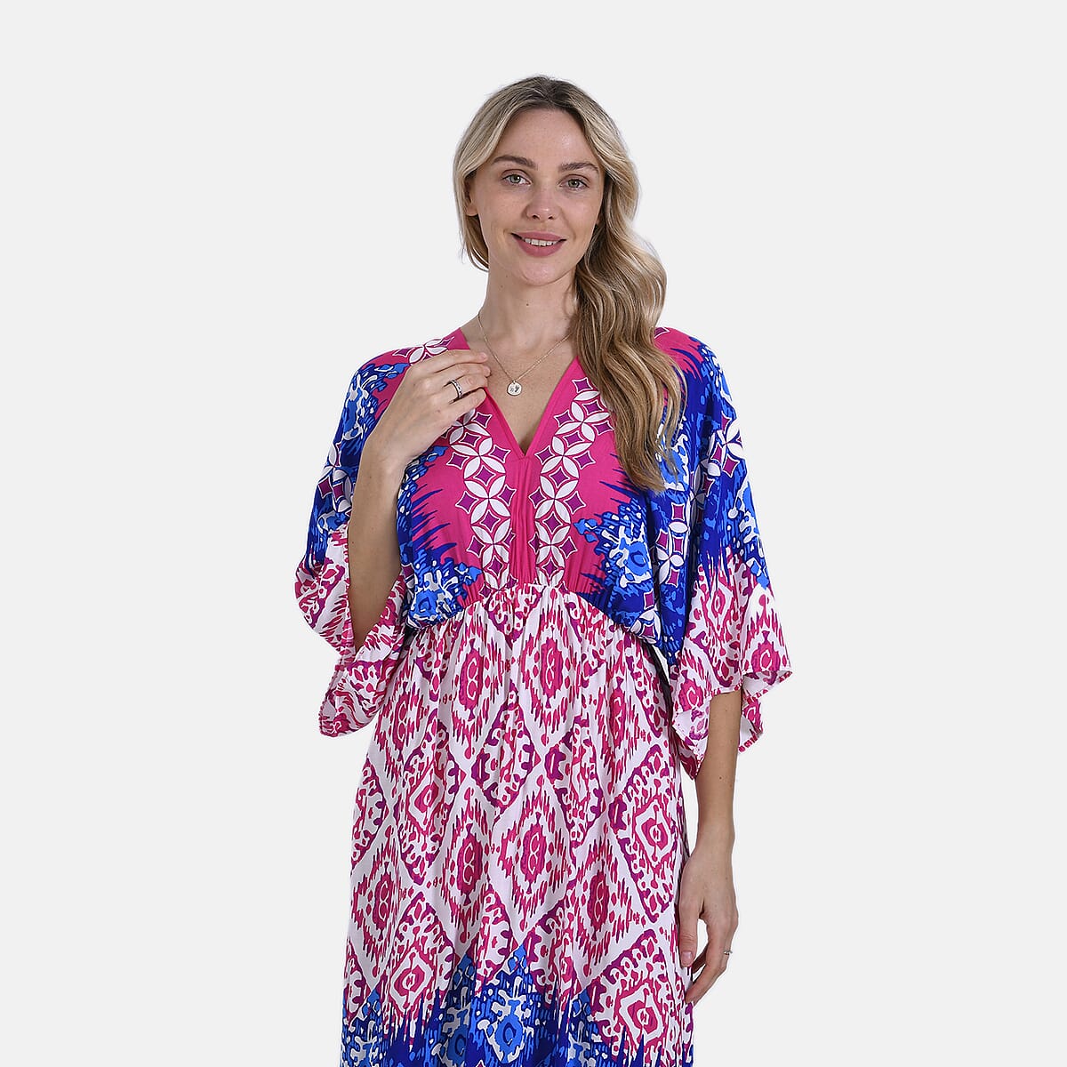 Pink Tile Bohemian Style V-neck Maxi Dress - One Size Fits Most image number 4