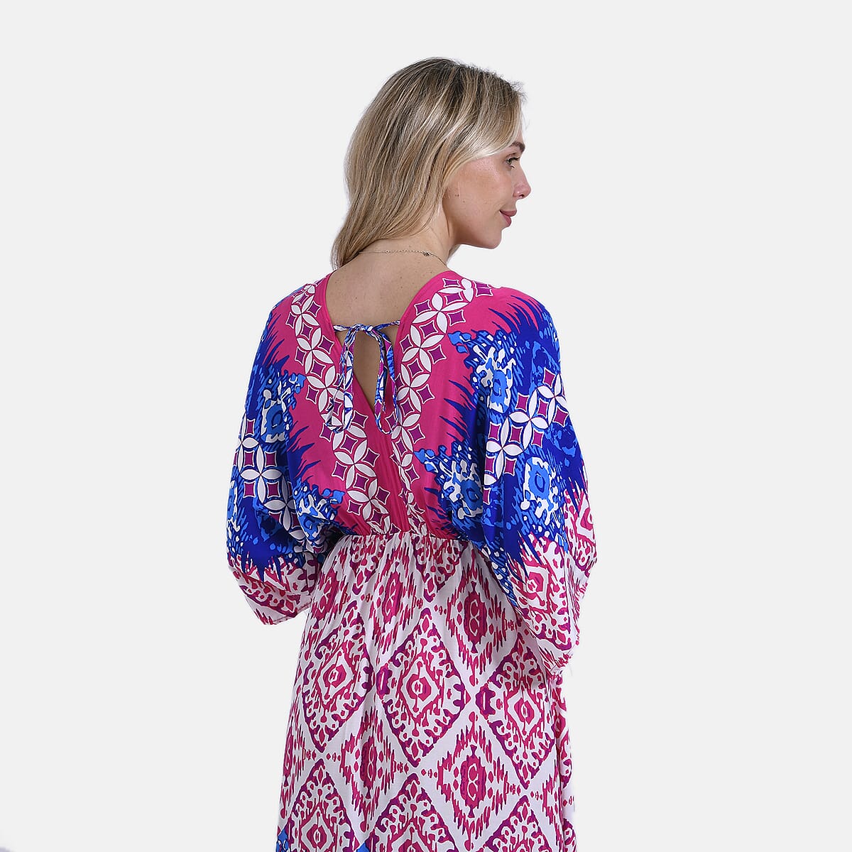 Pink Tile Bohemian Style V-neck Maxi Dress - One Size Fits Most image number 5