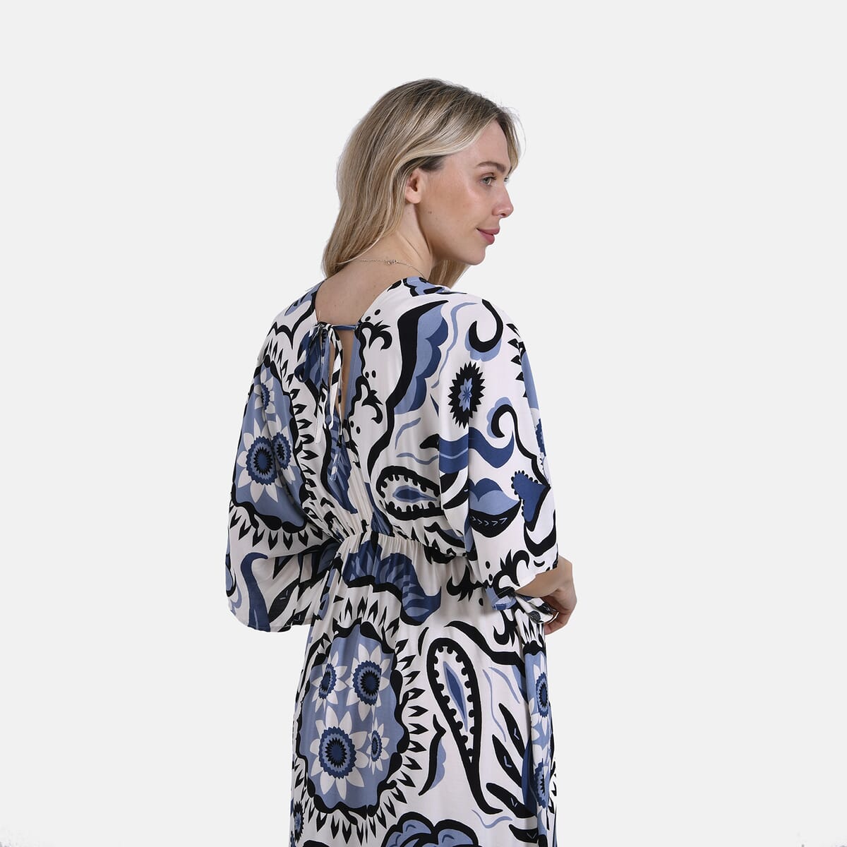 Blue Abstract Bohemian Style V-neck Maxi Dress - One Size Fits Most image number 5