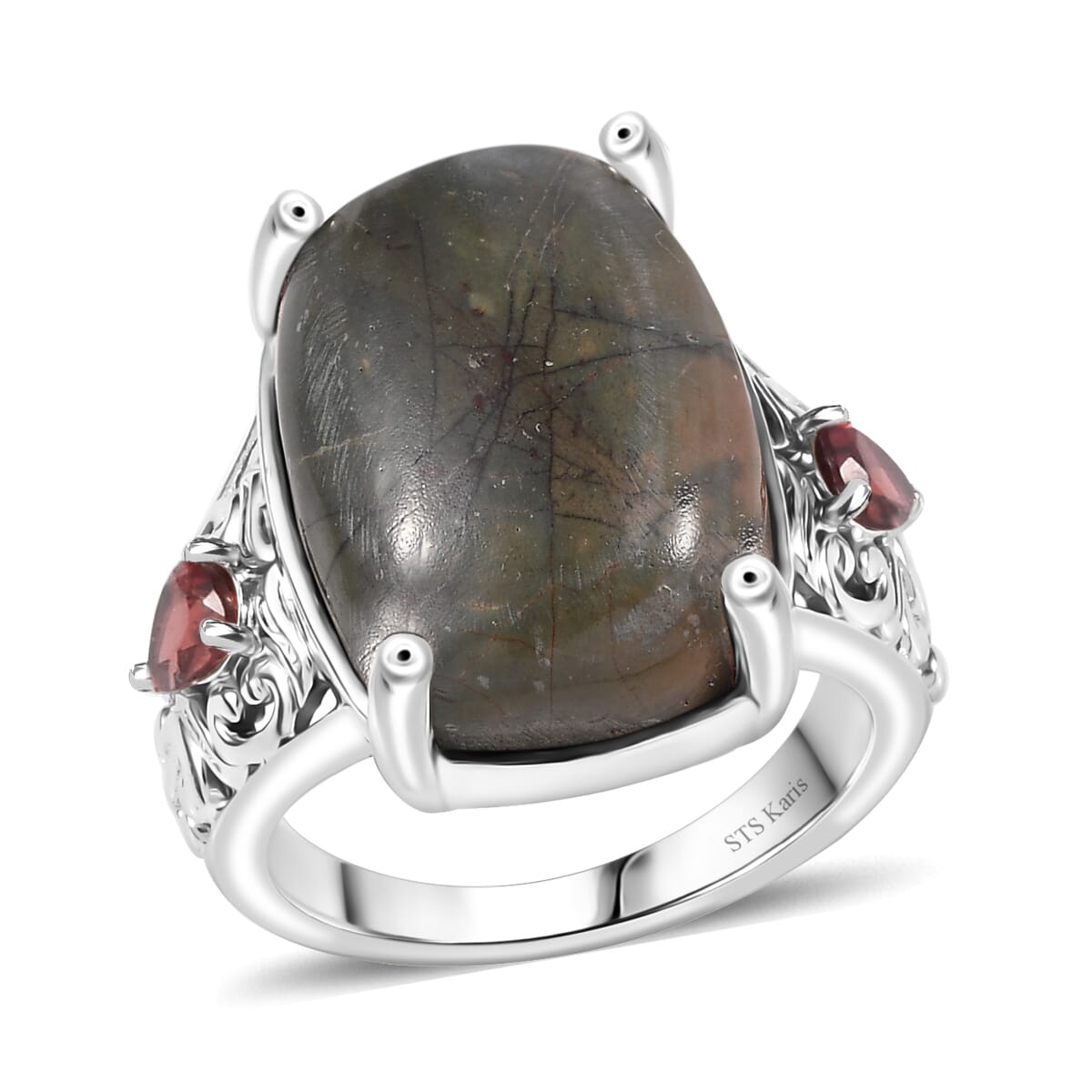 Karis Venus Jasper and Mozambique Garnet 14.30 ctw Ring in Platinum Bond (Size 10.0) image number 0